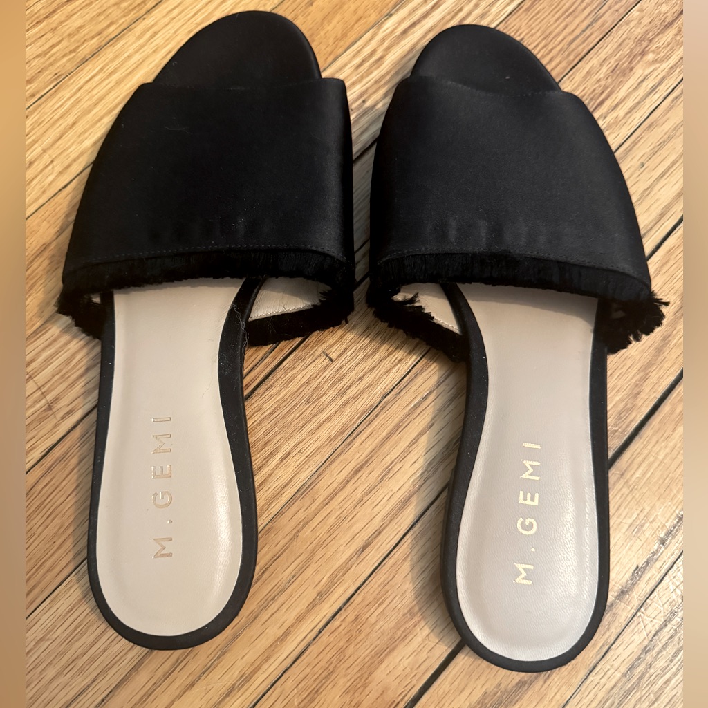 M. Gemi Black Tendina Black Slide Sandal Fringe Slip On 36.5 Eu Us 5.5
